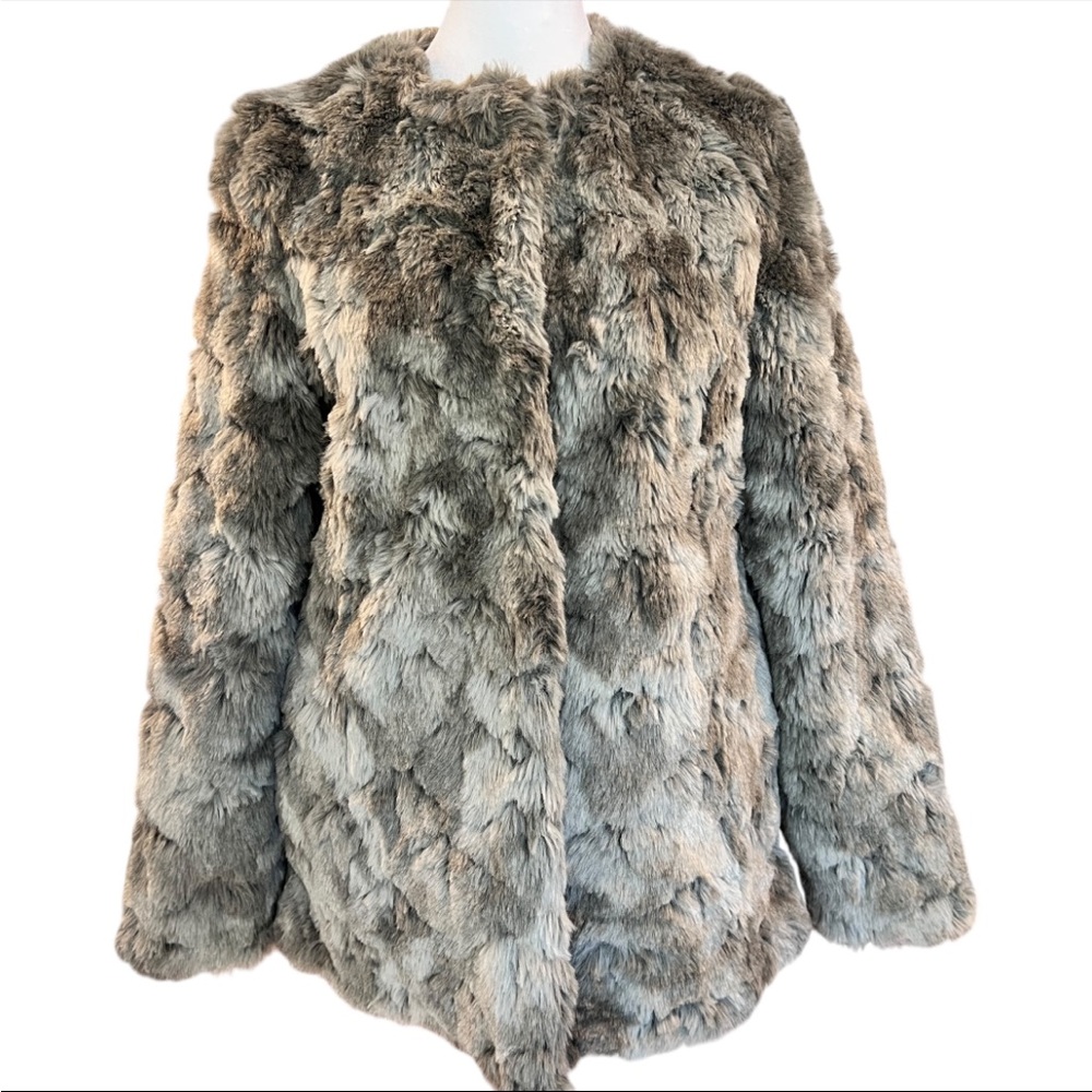 H&M Faux Fur Jacket Gray Taupe Plush Coat Cozy Glam Teddy Jacket Soft Luxe